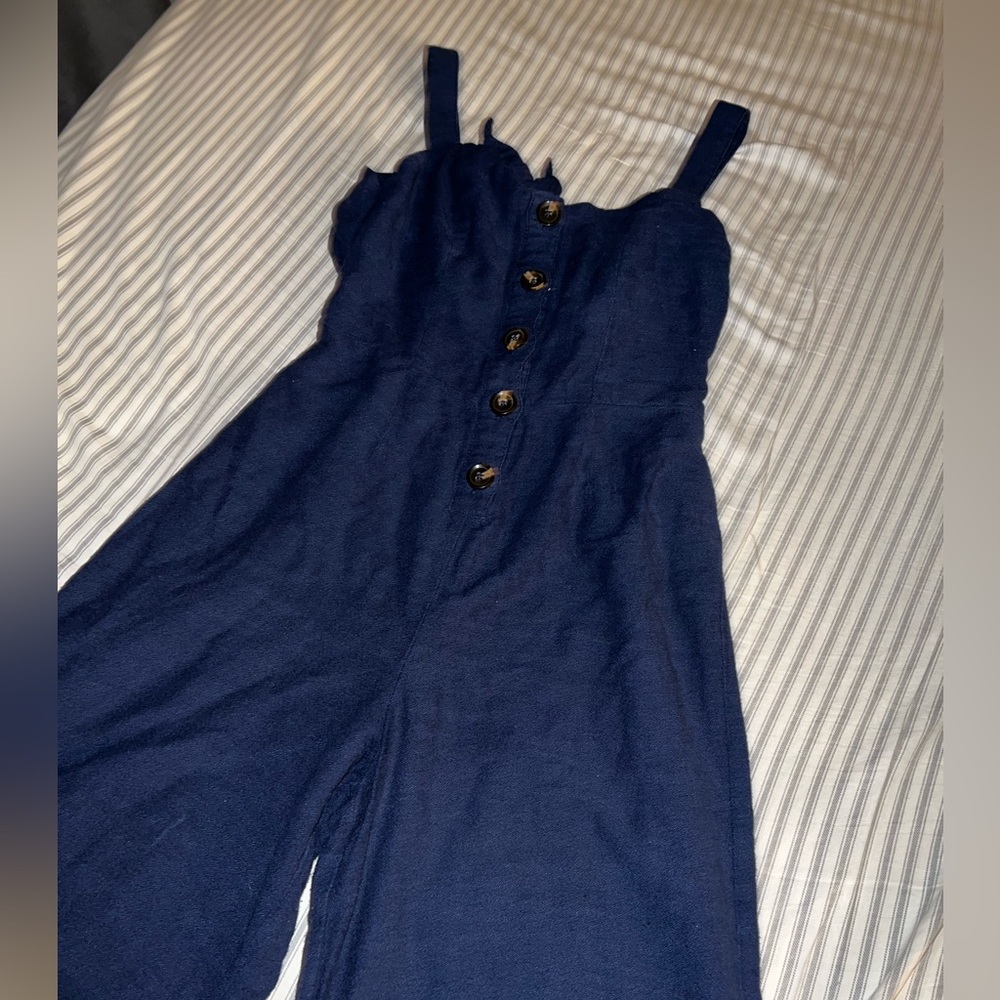 Navy button romper